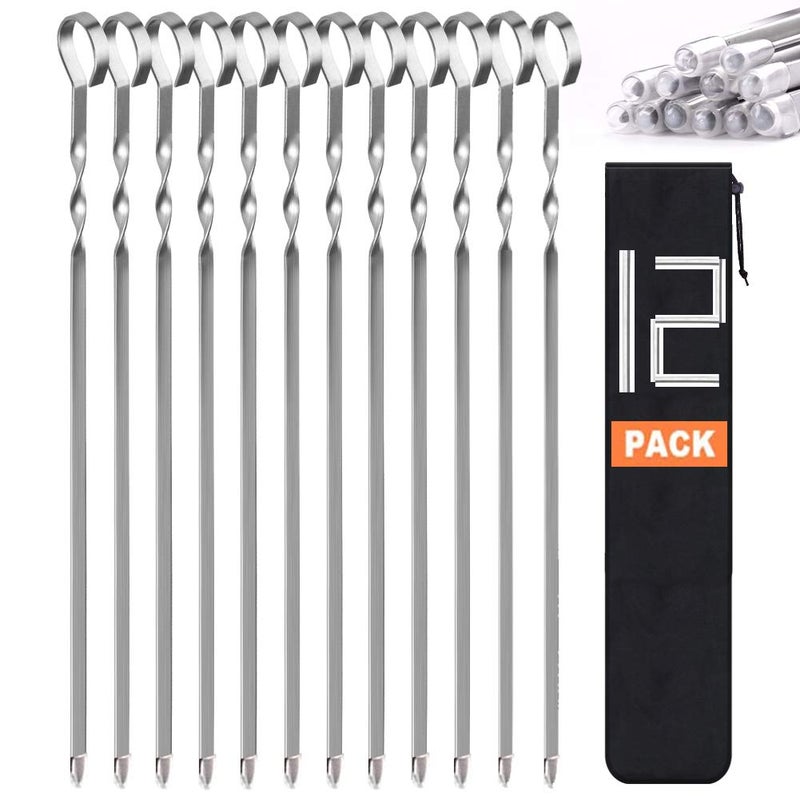 LANNEY Skewers for Kabobs, 14" Metal Kebab Skewers for Grilling Flat Long Stainless Steel Kabob Sticks, Reusable Grill Shish BBQ Barbecue Sticks for Meat Chicken Vegetable Shrimp, 12 Pack - Image 1